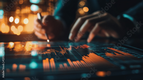 Abstract business Financial charts show a significant increase in profits in the stock market.This is driven by higher interest rates and continued growth. In the innovation world network of financial