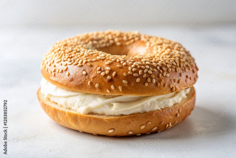 Minimalist Breakfast Bagel: Simple Sesame Seed Bagel with Cream Cheese Minimalist Breakfast Bagel: Simple Sesame Seed Bagel with Cream Cheese