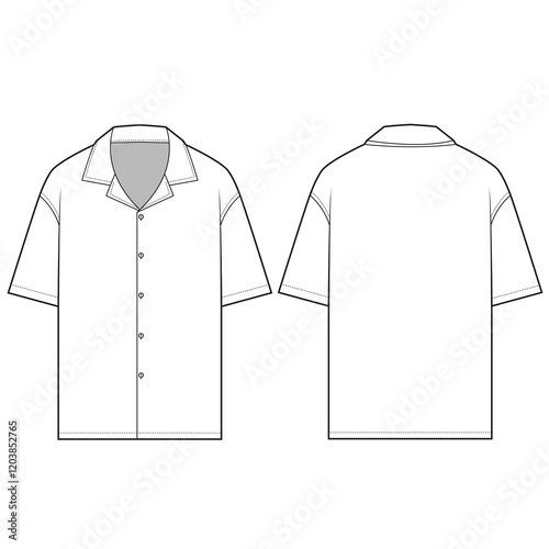 bowling shirt short sleeve open collar mockup template clothing vector design