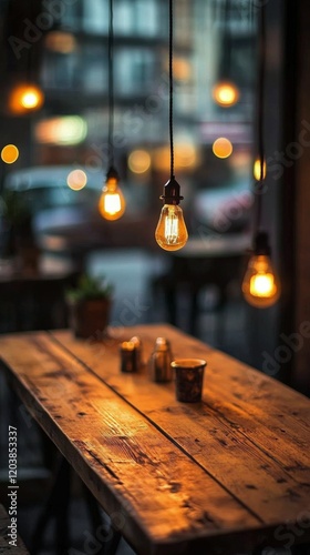 Warm lighting illuminates a rustic table in a cozy indoor setting during the ...