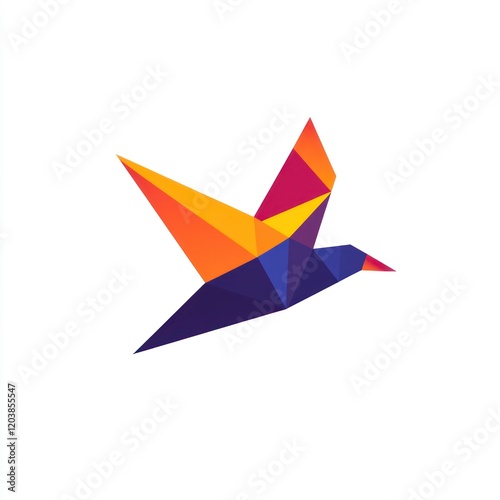 Colorful origami bird in flight