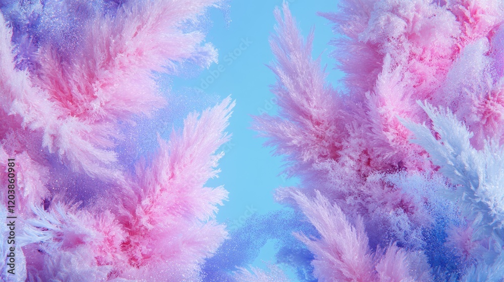 Pastel Pampas Grass Abstract: A whimsical and airy abstract backdrop featuring a cascade of vibrant pastel pink and blue pampas grass plumes against a soft blue background. Pastel Pampas Grass Abstract: A whimsical and airy abstract backdrop featuring a cascade of vibrant pastel pink and blue pampas grass plumes against a soft blue background.