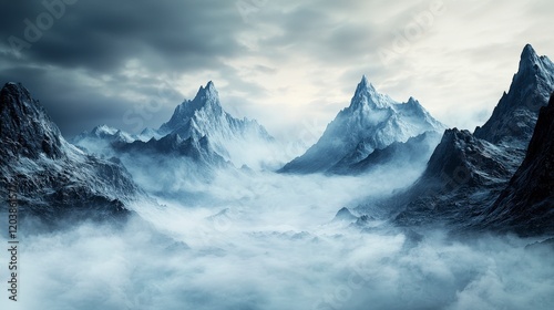 Wallpaper Mural Misty mountain peaks emerge from soft fog serene landscape abstract nature tranquil environment dramatic viewpoint Torontodigital.ca