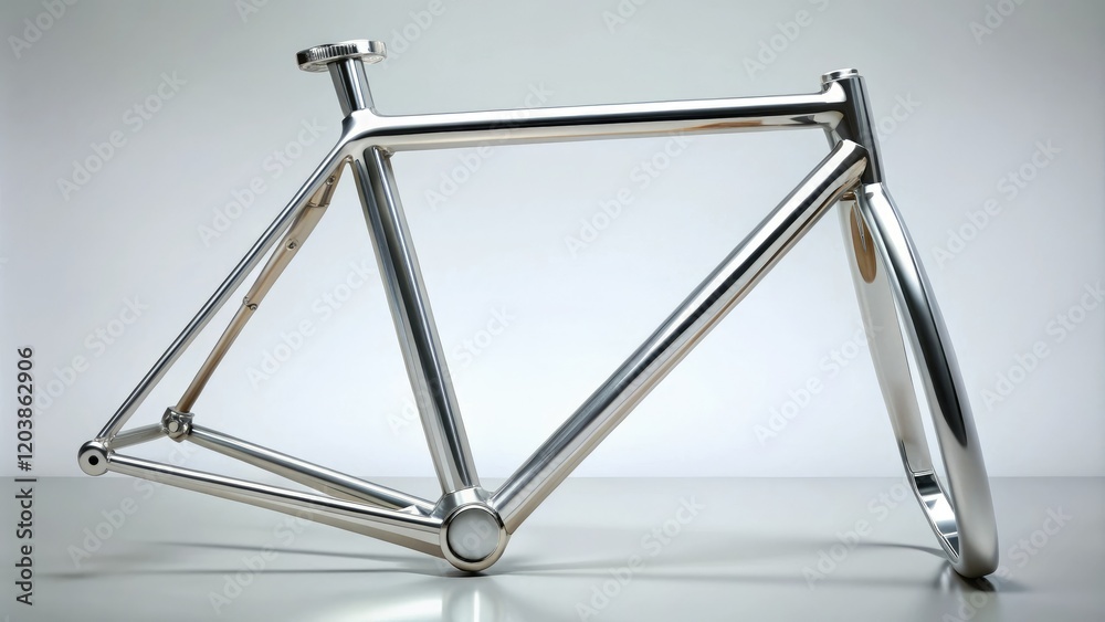 Chrome-coated bicycle frame with sleek and aerodynamic design, athletic wear, transportation, bicycle frame Chrome-coated bicycle frame with sleek and aerodynamic design, athletic wear, transportation, bicycle frame