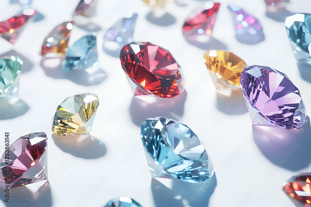 Close-Up Of Multiple Gleaming Diamonds Arranged In A Random Pattern, Symbolizing Wealth And Precious Stones. Generative AI Close-Up Of Multiple Gleaming Diamonds Arranged In A Random Pattern, Symbolizing Wealth And Precious Stones. Generative AI