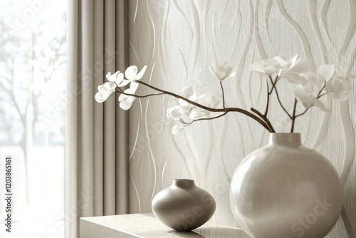 Textured wall design featuring large circles in earthy tones and subtle varia...