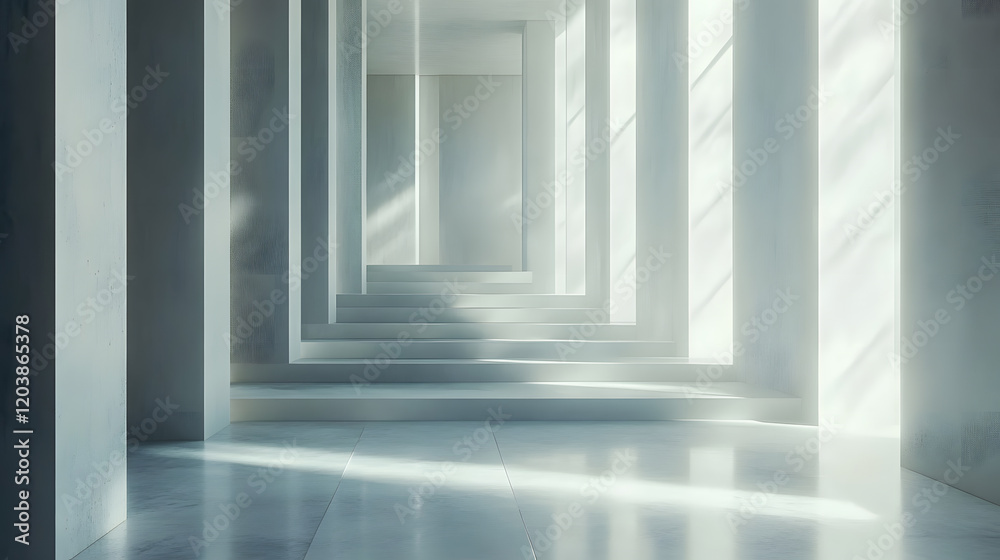 Fototapeta premium Clean corridor with striking shadow play.