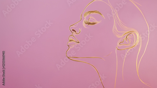 A blush purple canvas with a single golden outline of a woman's face in profile, space for text, international women's day