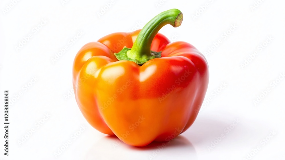 Minimalist Sweet Pepper: Single Vibrant Bell Pepper Isolated on White Minimalist Sweet Pepper: Single Vibrant Bell Pepper Isolated on White