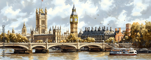 London Bridge, Big Ben, River Thames, Autumn