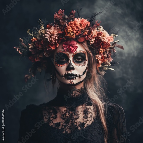 Artistic Portrait of Woman with Floral Headdress photo