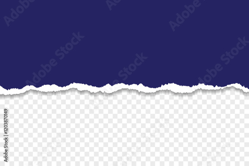 Realistic Torn Paper Edge with Dark Blue Background and Transparent Layer