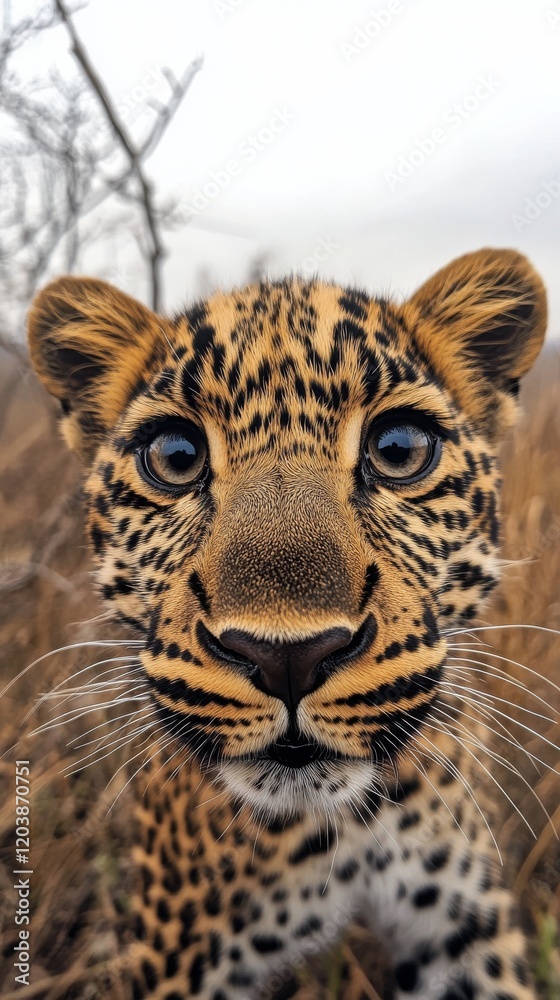 Fototapeta premium Leopard walking through the underbrush at sunrise in the wild