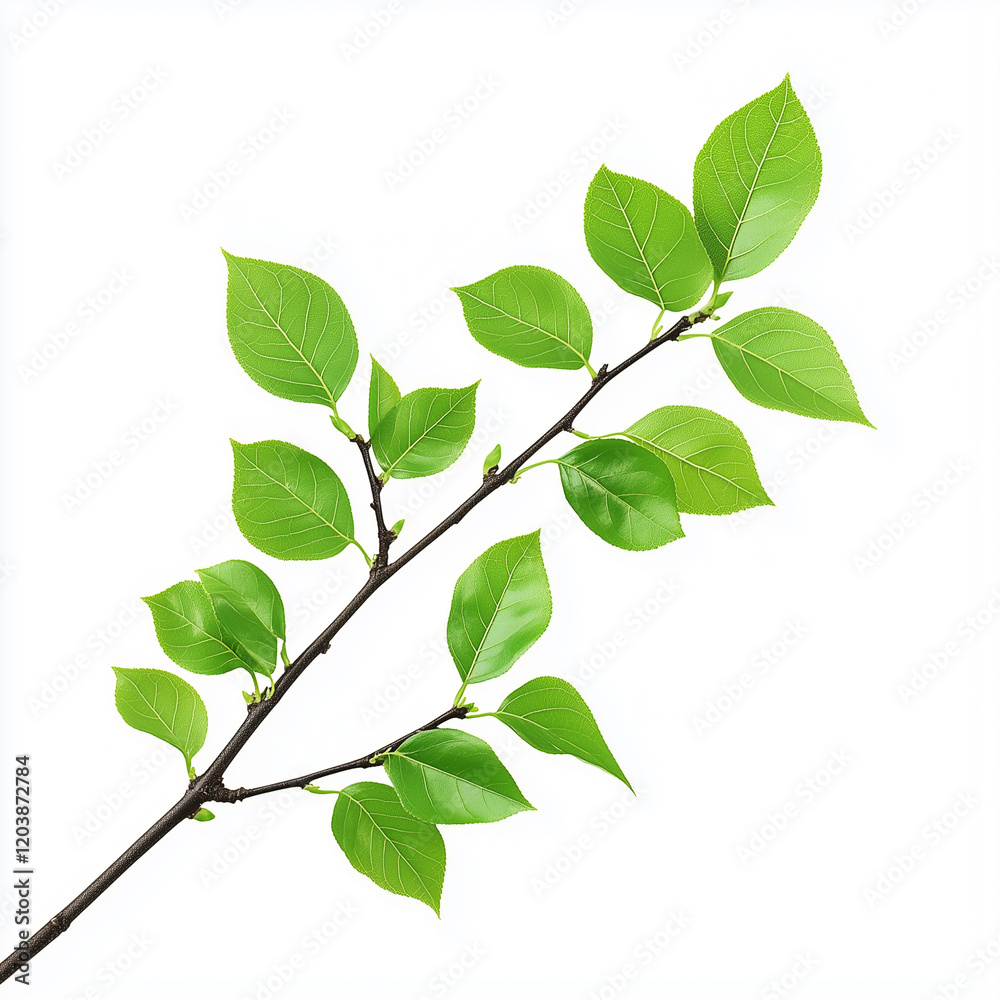 Green leaves tree branch isolated on white background Green leaves tree branch isolated on white background