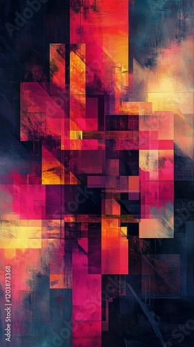 Colorful geometric abstract design with vibrant shapes and patterns