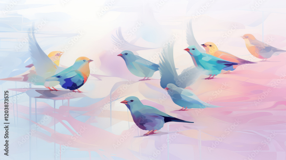 Fototapeta premium Abstract Illustration of Colorful Birds in Flight