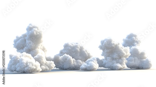 A collection of fluffy white clouds against a bright background.