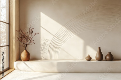 Textured wall design featuring large circles in earthy tones and subtle variations of color photo