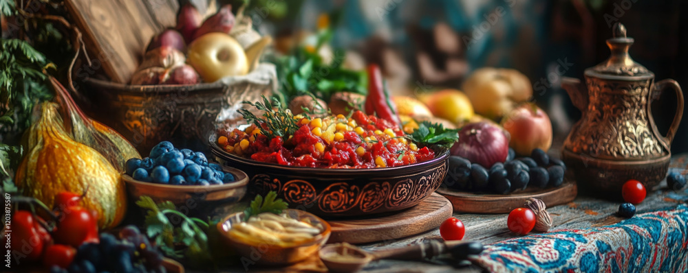 Naklejka premium Vibrant Autumn Harvest Feast with Fresh Produce