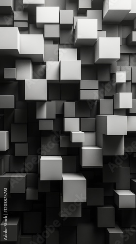 Textured arrangement of gray cubes creating a modern abstract design with dep...