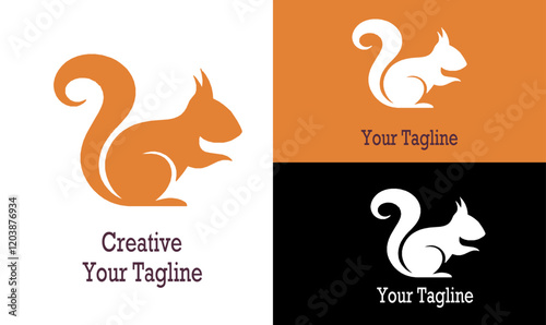 squirrel logo vector icon illustration design with white, black and orange background