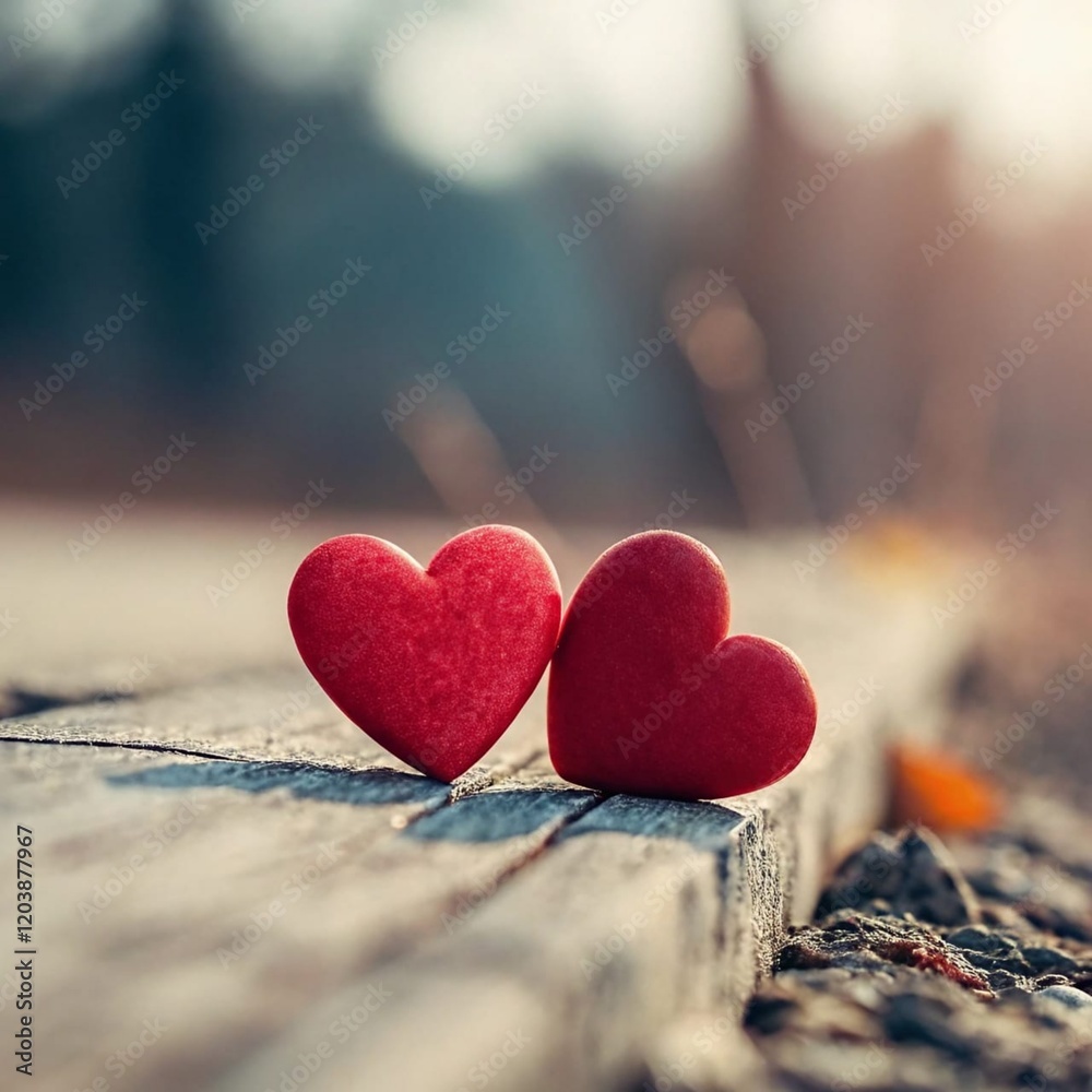 Fototapeta premium two hearts on wooden background