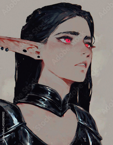 A dark fantasy female dark elf