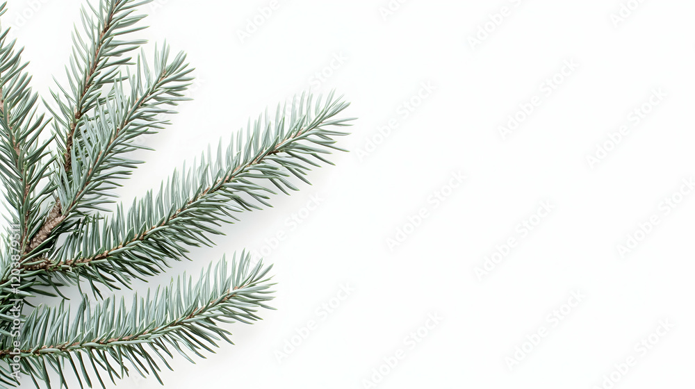 Naklejka premium Blue spruce branch on white background; winter holiday design element