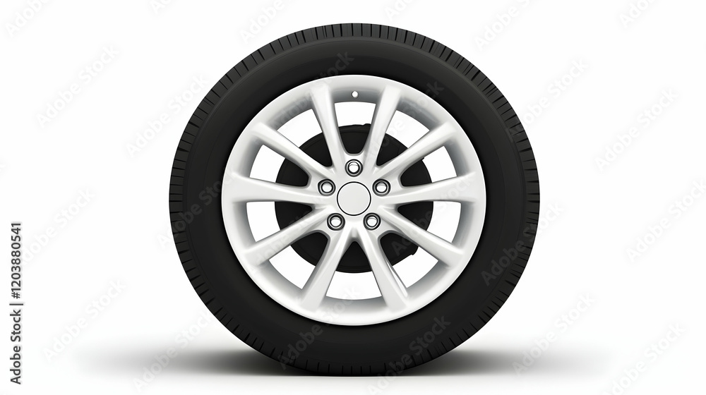 Car tire, alloy wheel, studio shot, white background, automotive parts Car tire, alloy wheel, studio shot, white background, automotive parts