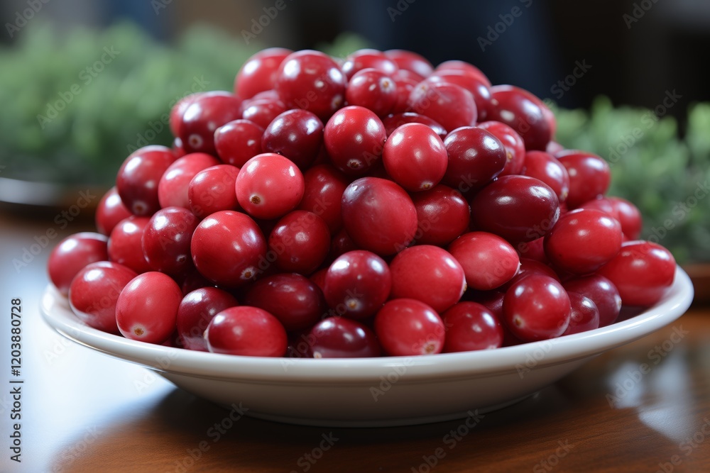 A mound of fresh cranberries on a white plate, showcasing their vibrant red color and natural texture. A mound of fresh cranberries on a white plate, showcasing their vibrant red color and natural texture.