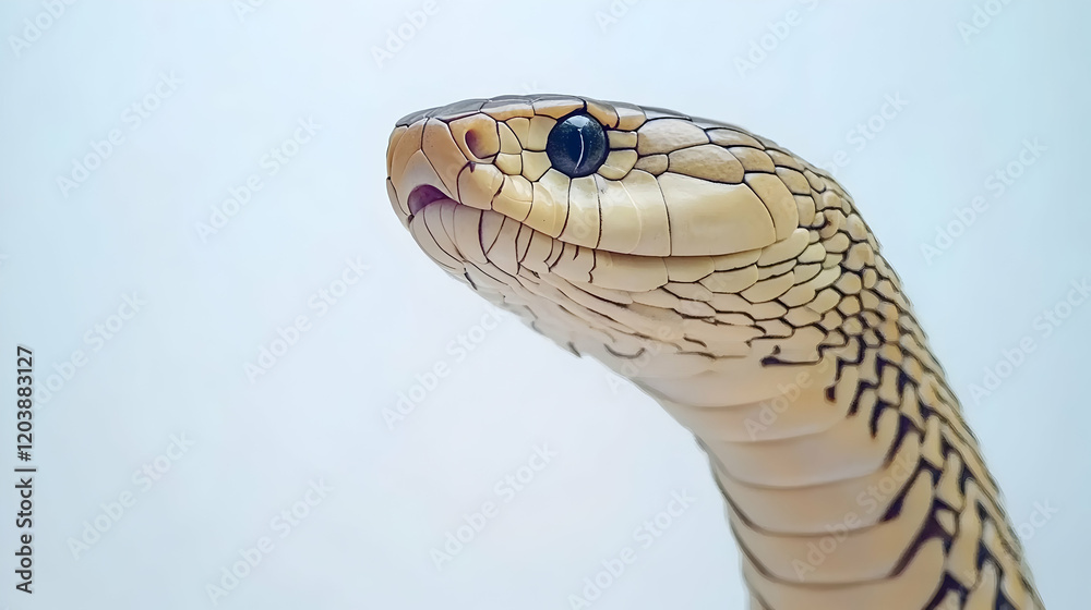 Fototapeta premium Close-up of a yellow snake's head against a white background, possibly for wildlife or nature photography