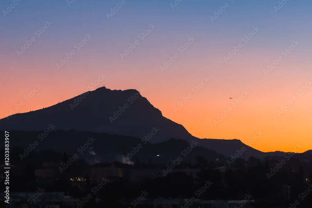 Sainte Victoire mountain in the light of a winter morning