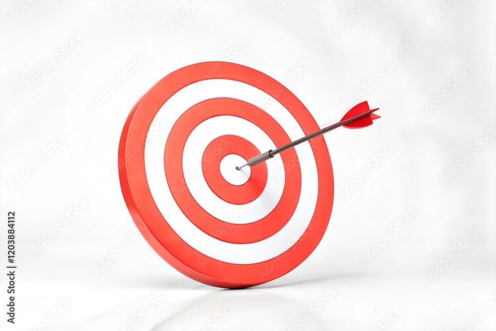 Precision Red Arrow Striking Bullseye for Success and Achievement in Marketing Strategy Precision Red Arrow Striking Bullseye for Success and Achievement in Marketing Strategy