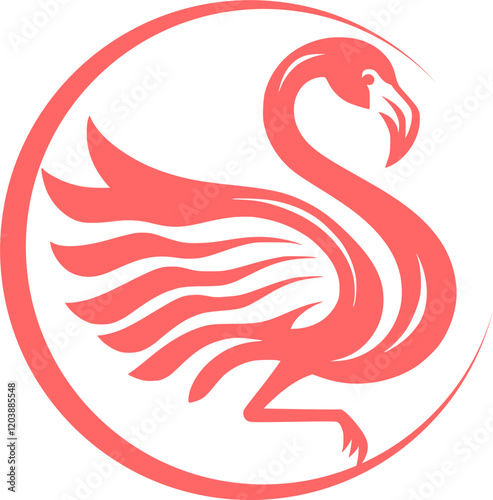 Flamingo bird tattoo design with tribal patterns and floral elements in a fiery red and orange style