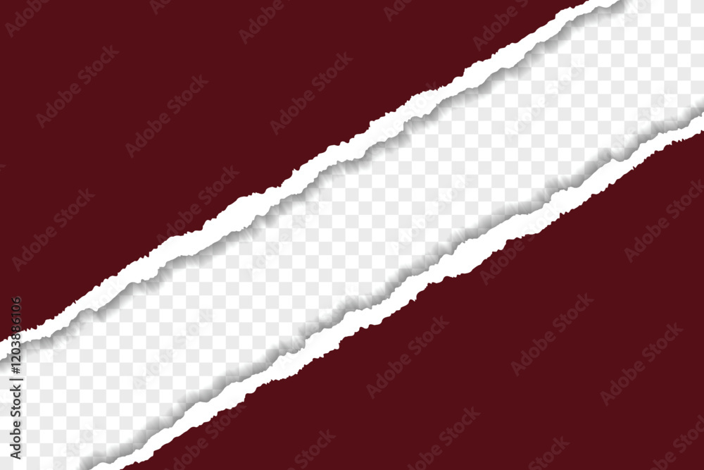 Realistic torn paper edge with drak red background and transparent overlay