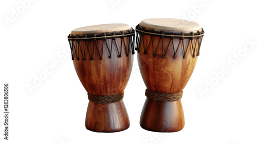 Rhythm of the Djembe: A close-up of a pair of intricately crafted wooden djembe drums, their rich brown hues and intricate details hinting at the vibrant rhythms they hold. photo