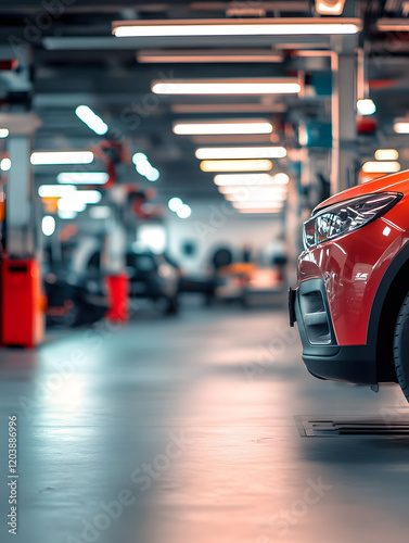 Wallpaper Mural Red Car in Modern Garage: Automotive Repair Shop Torontodigital.ca
