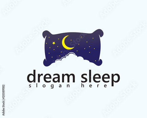 creative pillow with night image complete with stars and moon and night clouds logo design template