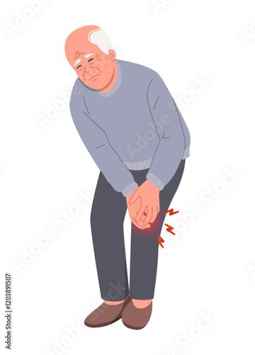 An elderly man with knee joint swelling and pain