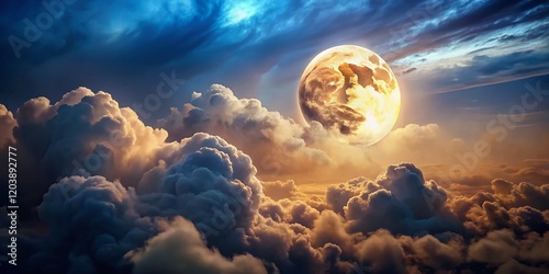 Mystical Full Moon Peeking Through Clouds - Night Sky Photography