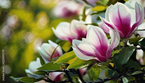A close-up of beautiful magnolia flowers with pink accents, symbolizing the vibrant beauty of spring.