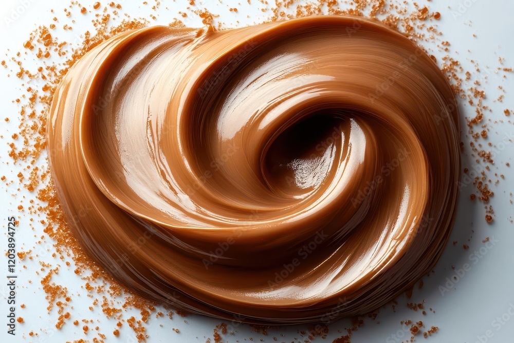 a luscious swirl of liquid caramel isolated against a pristine white background showcasing the rich color and glossy texture that invites indulgence and temptation a luscious swirl of liquid caramel isolated against a pristine white background showcasing the rich color and glossy texture that invites indulgence and temptation