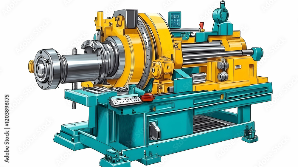 Industrial pipe-bending machine in factory; automated metalworking process; background shows clean workshop