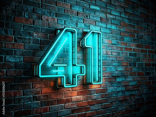 Neon Number 41 Sign, Teal Lights, Brick Wall, Urban Night, Drone View photo