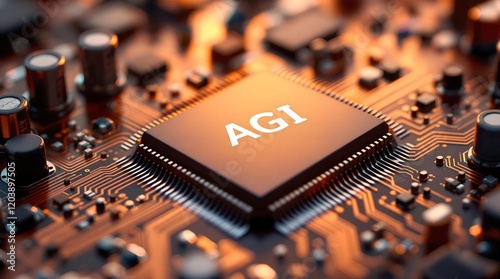 Microchip labeled AGI, symbolizing artificial general intelligence advancement photo