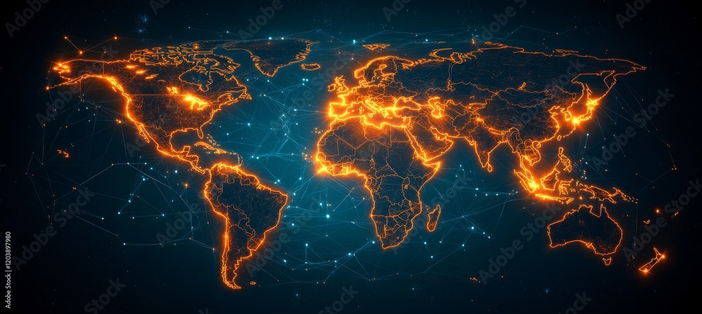 Digital World Map with Global Network Connections Digital World Map with Global Network Connections