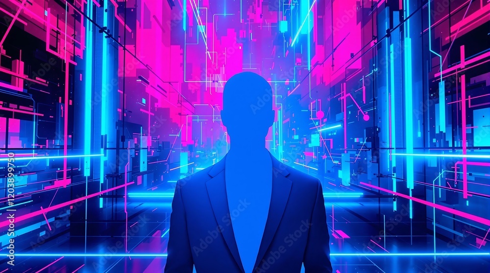 Obraz premium Synthetic media and creative technology concept with AI machine learning generated deepfake and virtual reality, highlighting data synthesis and content creation for digital entertainment