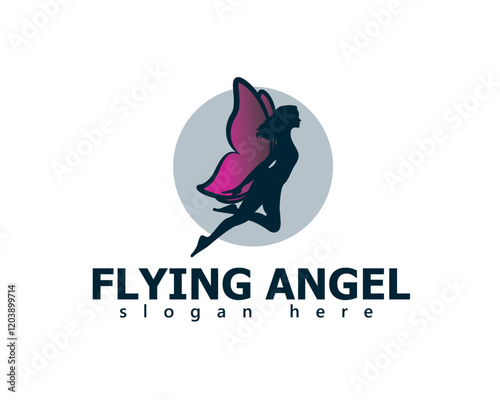 creative woman with butterfly wings flying logo design template