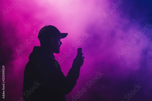 Influencer Live Stream, Purple Background, Copy Space