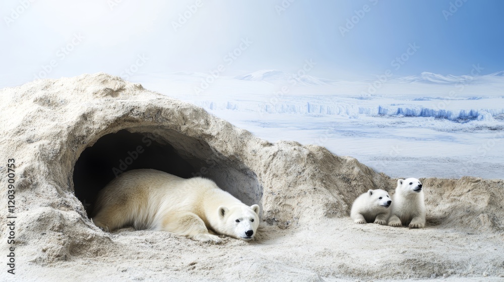 Polar Bears in Arctic Habitat Surrounded by Snow and Ice in Vibrant Landscape Showcasing Wildlife Adaptation and Survival Polar Bears in Arctic Habitat Surrounded by Snow and Ice in Vibrant Landscape Showcasing Wildlife Adaptation and Survival